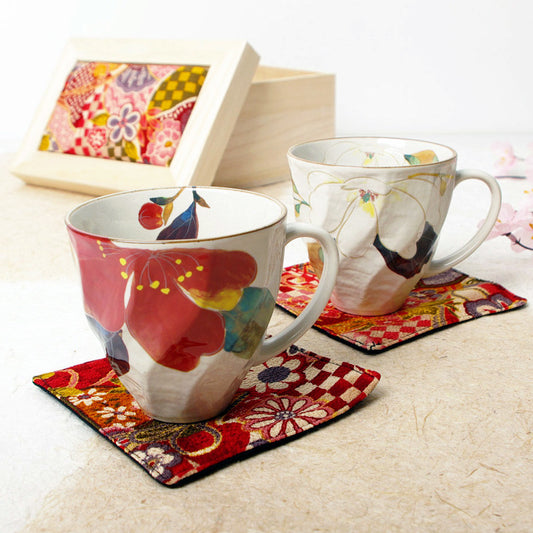 Hana Kairo Ceramic Mugs - Hand Painted Flowers (Gift Set of 2)