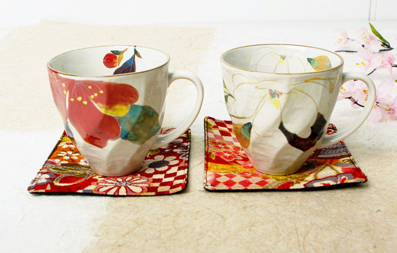 Hana Kairo Ceramic Mugs - Hand Painted Flowers (Gift Set of 2)