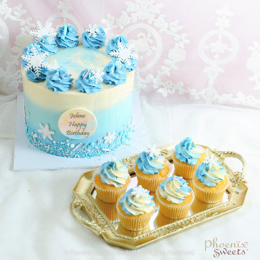 Themed Party Combo - Frozen Elsa Cake and Cupcake Tower (18pc)