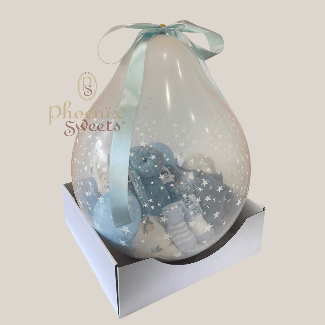 Phoenix Sweets Cakery - Balloon Hamper - Jellycat Bunny. Celebrate Birthday, Wedding, Baby Shower and Anniversary in Adelaide, South Australia with Delicate Designs. Gift Items also available.