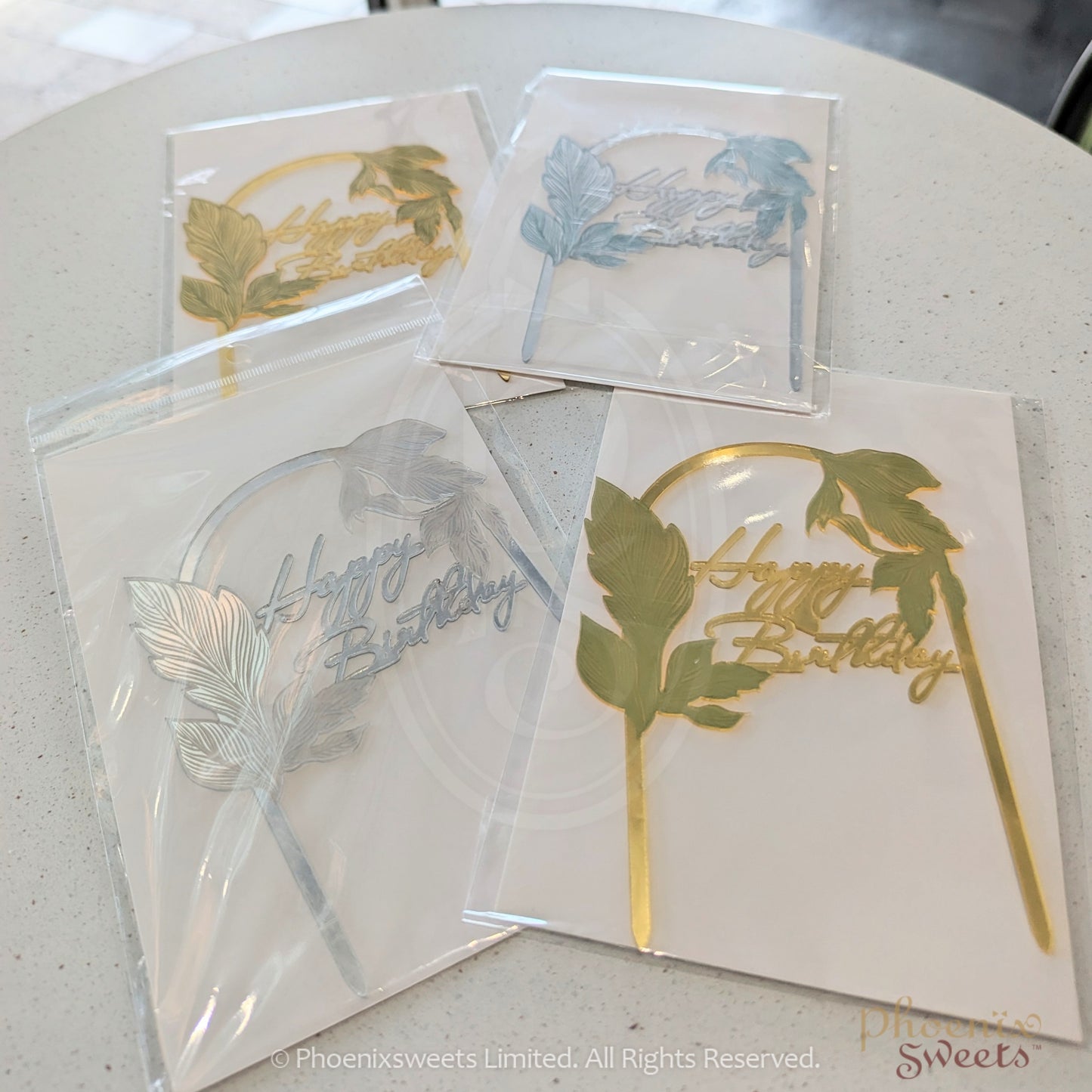Cake topper - Happy Birthday (with Leaves decoration)