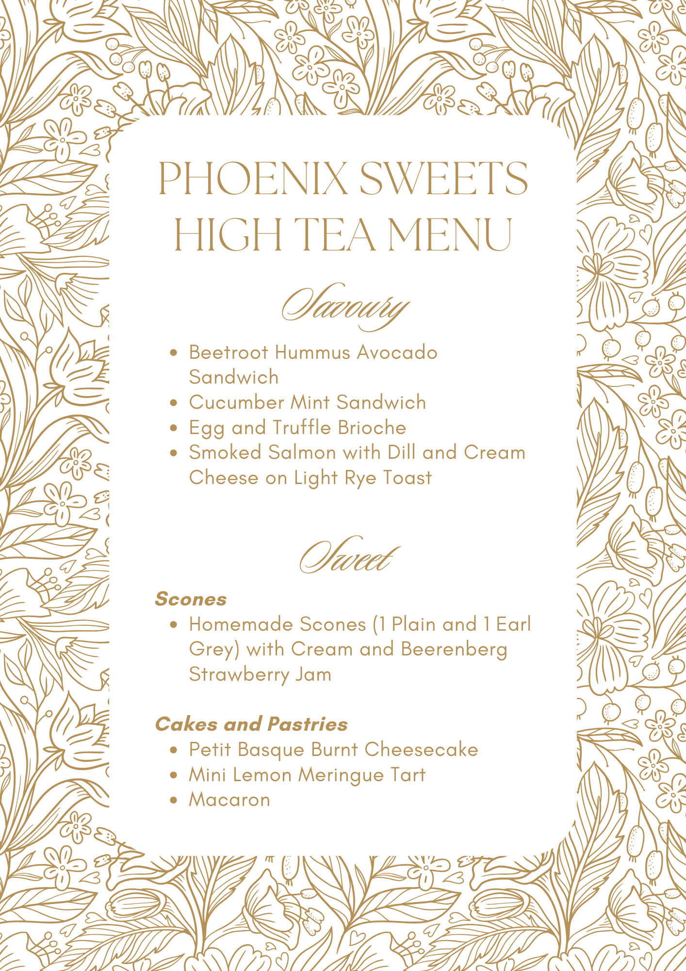 Phoenix Sweets High Tea Reservation (New Menu 2025 Feb)