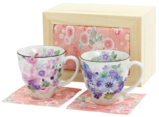 Hana-Kobo Ceramic Mugs - Hand Painted Flowers (Gift Set of 2)