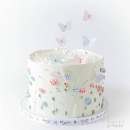 Butter Cream Cake - Whimsical Garden Gender Reveal Cake