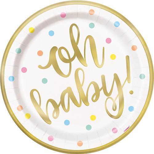 Oh Baby Foil Stamped Paper Plates 18cm 8 Pack