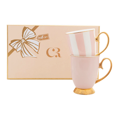 Phoenix Sweets Cakery - Cristina Re - Blush Stripe & Blush Mug Set - Set of 2. Celebrate Birthday, Wedding, Baby Shower and Anniversary in Adelaide, South Australia with Delicate Designs. Gift Items also available.